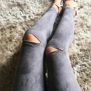 Suede Zippered Leggings